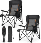 ALPHA CAMP Oversized Folding Camping Chairs for Adults High Backrest Heavy Duty Lawn Chairs Support 500 LBS Portable Camp Chairs with Cup Holders Large Side Pocket Outdoor Chair 2 Pack