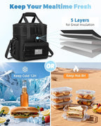 Tactical Lunch Bag & Lunch Box for Men - Large Double Deck Expandable Insulated Soft Adult Lunchbox for Work - Cooler Bag for Beach, Picnic, Camping,Outdoor，Travel (Black,16L)