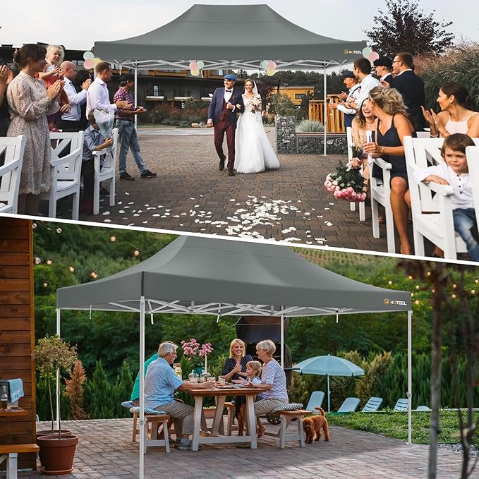 HOTEEL 10x15 Heavy Duty Pop Up Canopy Tent for Parties Event Wedding Commercial Canopy Instant Portable Folding Tent with Roller Bag, Waterproof UV Resistant, Upgraded Thick Hexagonal Legs, Gray