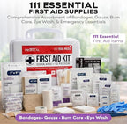 OSHA Compliant First Aid Kit - 10 Person, Type III, ANSI Class A, 111 Pieces for Business, Office, Home, Truck, Car & Construction Site - Wall Mountable | ProHeal