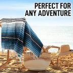 Hydration Nation Authentic Extra Large Mexican Blanket (70"x50") - Handwoven Yoga, Serape- Artisanal Falsa, Beach, Camping, Picnic, Outdoor - Sky Blue