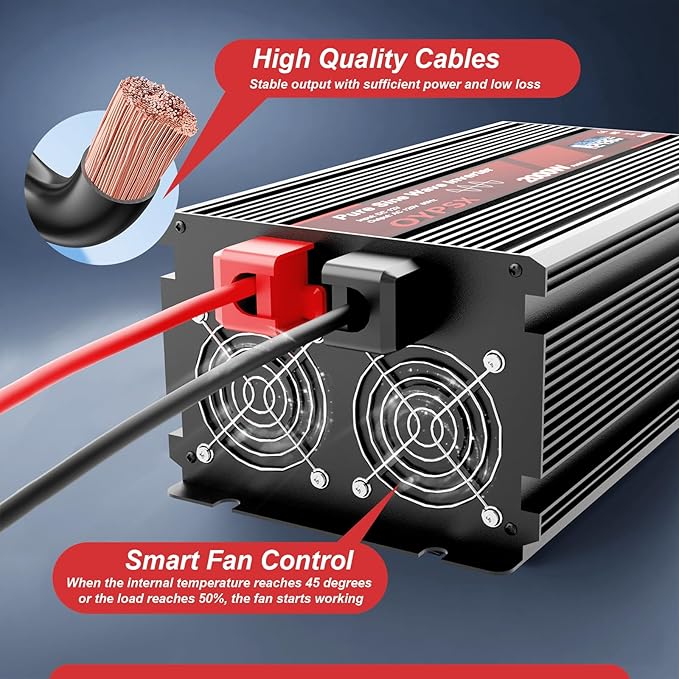 2000W Power Inverter 12V to 110V 120V AC Pure Sine Wave Inverter for RV Truck Camping,Outdoor Off-Grid Power Converter with LCD Display,Wired Controller,AC Outlets USB Port(12V-2000Watt)