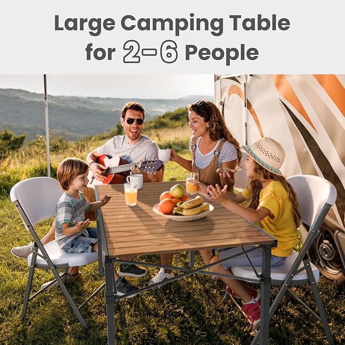 46.4" Large Folding Camping Table for 2-6 People - Heavy Duty Camp Table Foldable with Aluminum Roll-Up Top & Carry Bag - 220lbs Capacity, Portable for BBQ, Tailgating, Backyard (Natural)