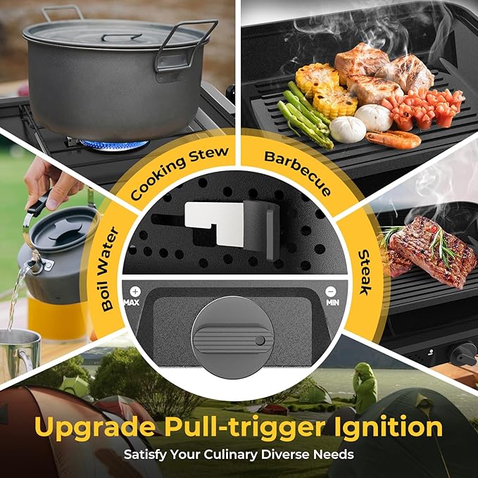 2 Burner Portable Camping Stove Propane, Folding Propane Stove for Camping, Camp Stove with 17,000 BTU,Two Adjustable Burners Gas Camping Stove with Carrying Bag for Outdoor Cooking,BBQ