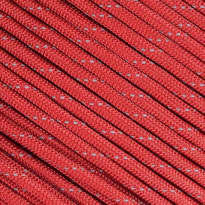 Fluorescent Reflective 550 Type III Guyline Tent Rope Camping Survival Cord High-Visibility Paracord (Reflective Imperial Red, 100 Feet)
