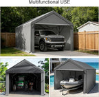 Carport 10x20ft Heavy Duty Canopy,Portable Garage Party Tent,Portable Garage with Removable Sidewalls & Doors All-Season Tarp for Car,Truck,Party Grey
