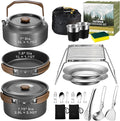 18Pcs Camping Cookware Mess Kit, Joyfair 7.8” Nonstick Camp Cooking Utensil Set (Pot, Pan, Kettle, Grill Grate), Outdoor Backpacking Gear Open Fire Essentials Accessories, Compact/Portable/Lightweight