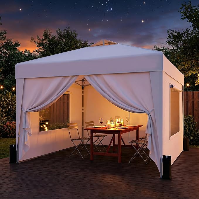 SANWAY 10x10 Pop Up Canopy Tent with Sidewalls x 4 – Easy Setup Canopy Tent, Waterproof, UV-Resistant, Portable with Carry Bag for Outdoor Events, Camping, and Backyard Parties – Silver White