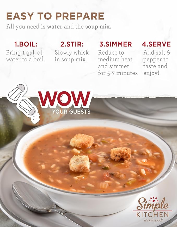 Simple Kitchen Chicken Gumbo Soup Mix - 17 Servings for Family Meal Prep, Gluten Free, Dehydrated & Freeze Dried Survival Food for Camping Meals, Backpacking & Hiking, Survival Kit, Pack of 4