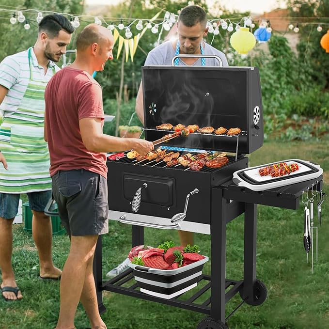Collapsible BBQ Prep Tub with Cutting Board & Lid, Folding Food Container BPA-Free Heavy-Duty, Dishwasher Safe, Upgraded Drain Hole - for Camping, Grilling Outdoor Cooking (Black, XX-Large)