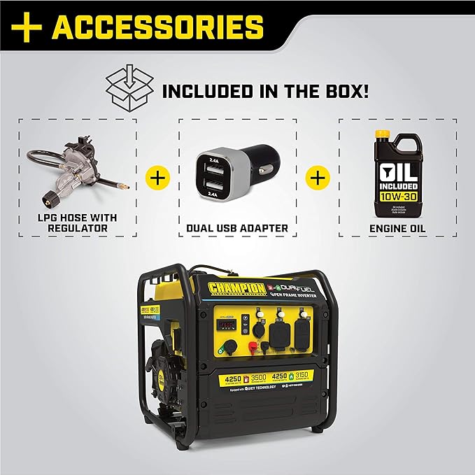 Champion Power Equipment 4250-Watt Dual Fuel RV Ready Portable Open Frame Inverter Generator with Quiet Technology