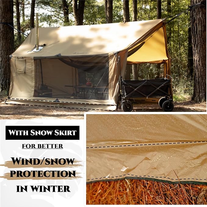 Hammock Hot Tent with Stove Jack and Double-Sided mesh Windows - Spacious, Versatile Wall Tent with Snow Skirt(No Poles)-Waterproof & Windproof, Ideal for Camping, Backpacking, Hiking