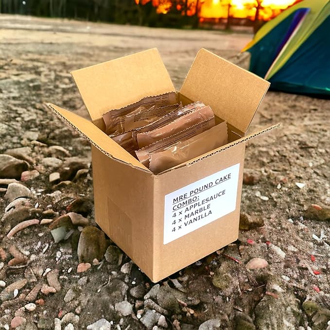 MRE Depot MRE Desserts Pound Cake Combo – 12 Pack of Ready-to-Eat Emergency Food – Includes Applesauce, Vanilla, & Marble Cake Flavors – 2.5 oz Each – Long Shelf Life Food & No Refrigeration Needed