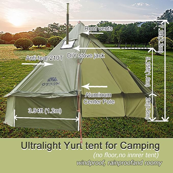 Backpacking Yurts Tent-Lightweight 4 Season Tents with Stove Jack, 1-3 Person Waterproof Hot Tent for Camping, Hiking, Outdoor Hunting, 6.6LB/10.5FT