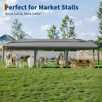 10x30 Pop Up Canopy with 8 SideWalls - Heavy Duty Outdoor Canopy Tent with Portable Roller Bag - 3 Adjustable Height, 4 Weight Bags, 8 Stakes & 6 Guy Ropes Included-Grey