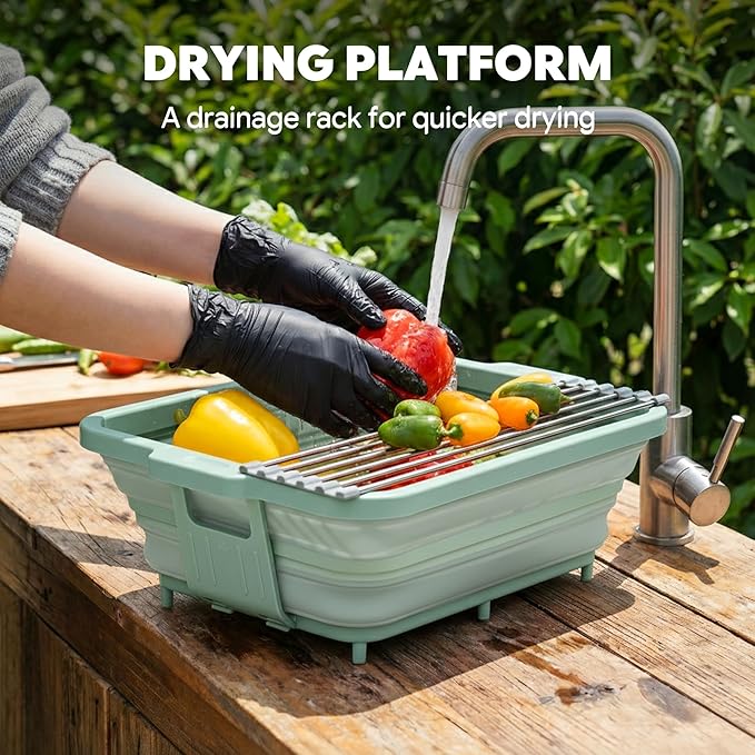 9-IN-1 Collapsible BBQ Prep Tub with Cutting Board, Portable Grill Prep Station with Side Brackets, Lids, Knives, Meat Claws and Drain Rack, Space-Saving for Kitchen, RV, Camping, Green