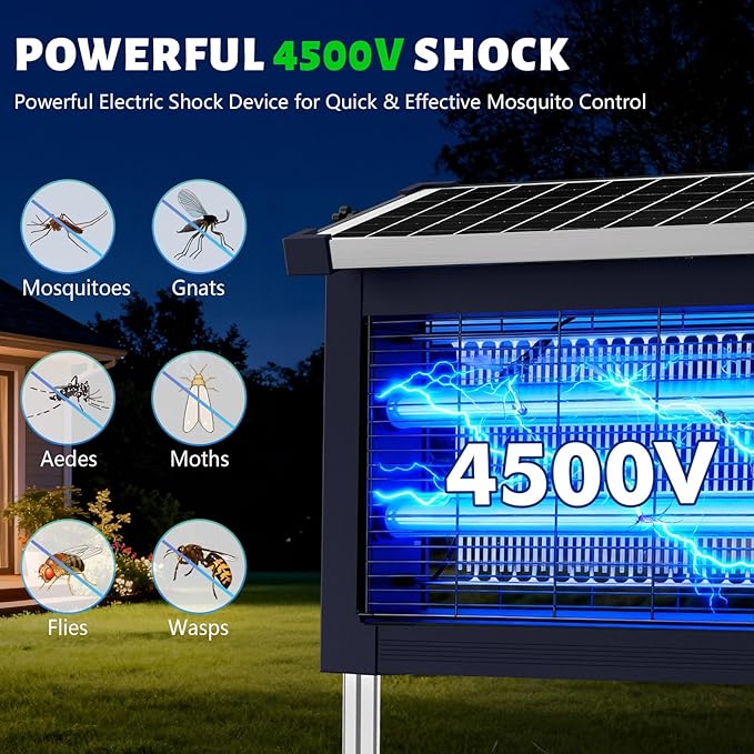 Solar Bug Zapper 4500V with Star Projector, 2-in-1 Outdoor Mosquito Killer, IP66 Waterproof Cordless Fly Trap with Type-C Charging for Patio, Yard & Camping