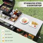 Happygrill 80” Outdoor Grill Table with Sink & Drainage, Heavy Duty Metal Grill Cart w/Cabinet & Removable Stainless Steel Top, Portable Prep Cooking Table w/Wheels for BBQ, Patio, Camping & Backyard