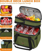 Lunch Box For Men Women Double Deck Insulated Lunch Bag For Men Woman Leakproof Expandable Cooler Bag with Adjustable Shoulder Strap for Work Shool Picnic(Green,Medium)