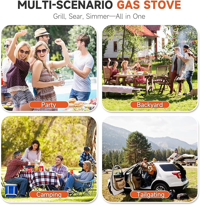 Propane Burner, 200,000 BTU High Pressure Gas Stove with 0-20 PSI Regulator, Portable Camping Stove Outdoor Propane Stove for Camping, Turkey Fry, Backyard, Outdoor Cooking