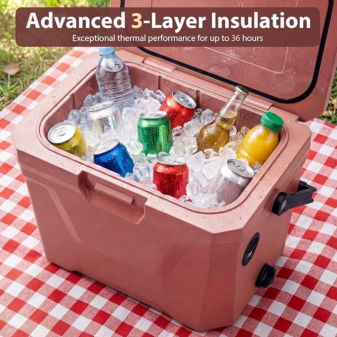 COSTWAY Insulated Portable Cooler, Hard Shell Ice Chest w/ 2 Cup Holders, Bottle Opener, Drain Plug, 3-Day Ice Retention, Outdoor Leak-Proof Dry Box for Beach, Camping, Fishing, Picnic