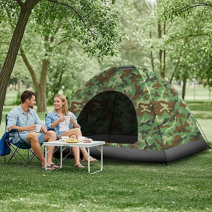 VINGLI Camouflage Camping Tent, Portable Dome Tent for 3/4 Person with 78L”x 78W”x 53H”Waterproof Nylon Oxford for Hiking, Climbing, Camping, Backpacking