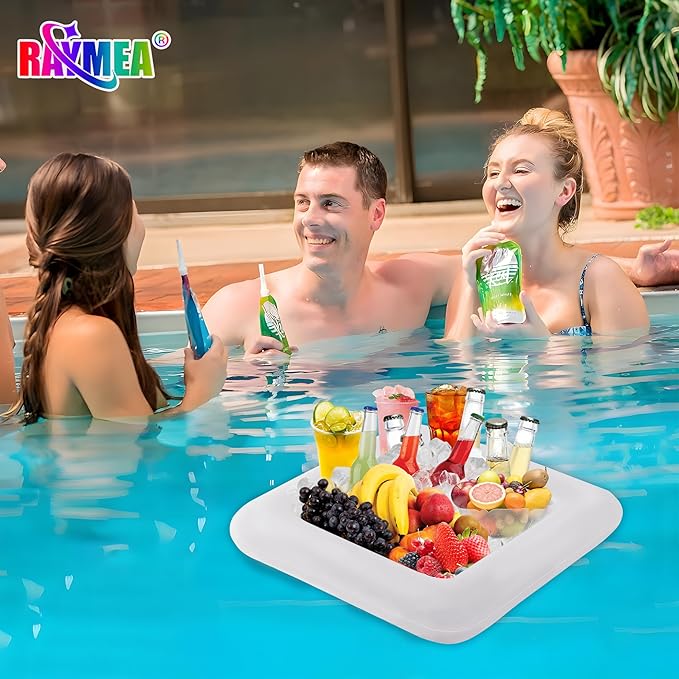 Inflatable Ice Serving Bar 2 PCS, Portable Salad Ice Tray Food Drink Pool Containers Inflatable Cooler for Summer Parties, BBQ, Graduation, Camping or Picnic (24 Inch White)