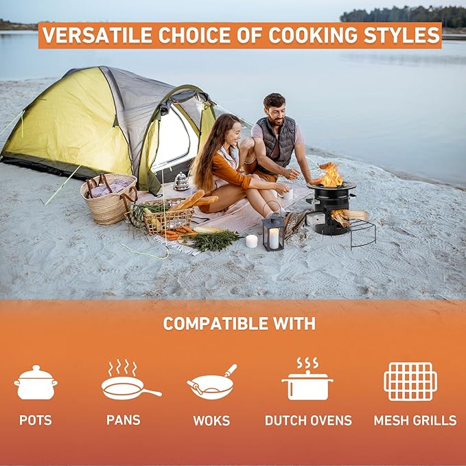 Skyflame Wood Burning Rocket Stove, Portable Camping Stove for Outdoor Cooking, Backpacking, RV and Survival, Essentials Camping Gear - Black
