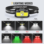 2-Pack LED Headlamp Rechargeable with Green & Red Light -1300 Lumen Ultra-Bright Flashlight Headlight for Camping, Running, Hiking, Fishing - Waterproof with 7 Modes