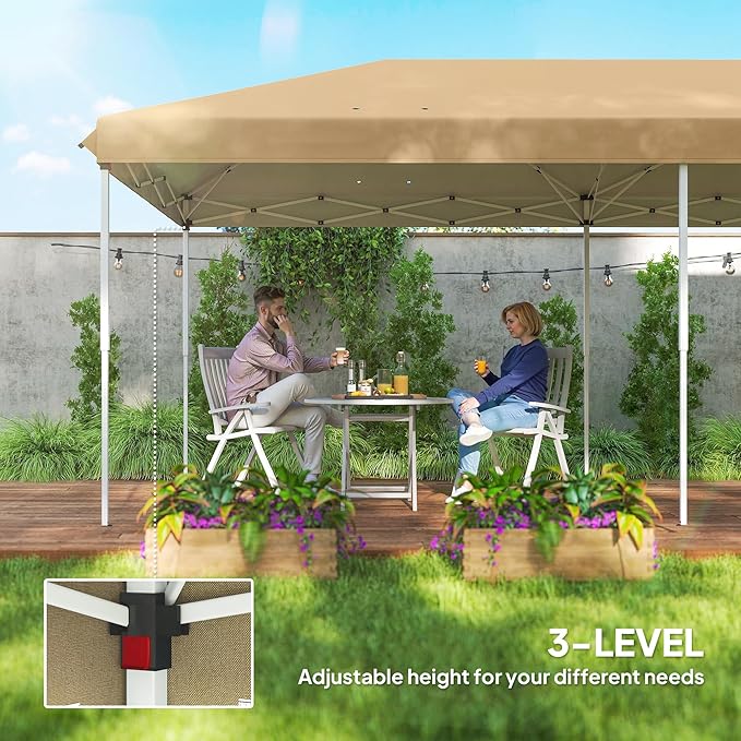 Outsunny 10' x 20' Pop Up Canopy Tent with Netting, Heavy Duty Instant Sun Shelter, Large Tents for Parties with Carry Bag for Outdoor, Garden, Patio, Beige