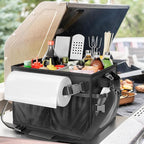 FANGSUN Large Grill and Picnic Caddy with Paper Towel Holder, BBQ Organizer for Utensils, Plates, Condiments, Collapsible & Easy-Carry Griddle Caddy, Must-Haves for Outdoor, Camper, Travel, Car, RV
