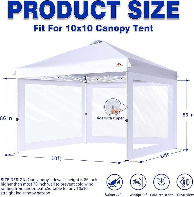 SCOCANOPY Clear Window Sidewall for 10x10 Canopy Frame, 3 Pack Sunwalls Only,(Dark Grey)