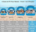 Beach Tent, Portable Sun Shelter for 2/3/4/6-8 Person with UPF 50+ UV Protection, Easy Setup Waterproof Beach Shade Canopy Cabana for Family Outdoor and Picnics, Fishing with Carrying Bag