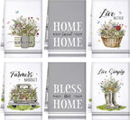 Boyiee Set of 6 Floral Kitchen Towels Wildflower Dish Towels Butterfly Truck Tea Towels 24 x 16 Inches Absorbent Hand Towels Flower Lover Housewarming Gifts for Farmhouse Kitchen Bathroom Decorations
