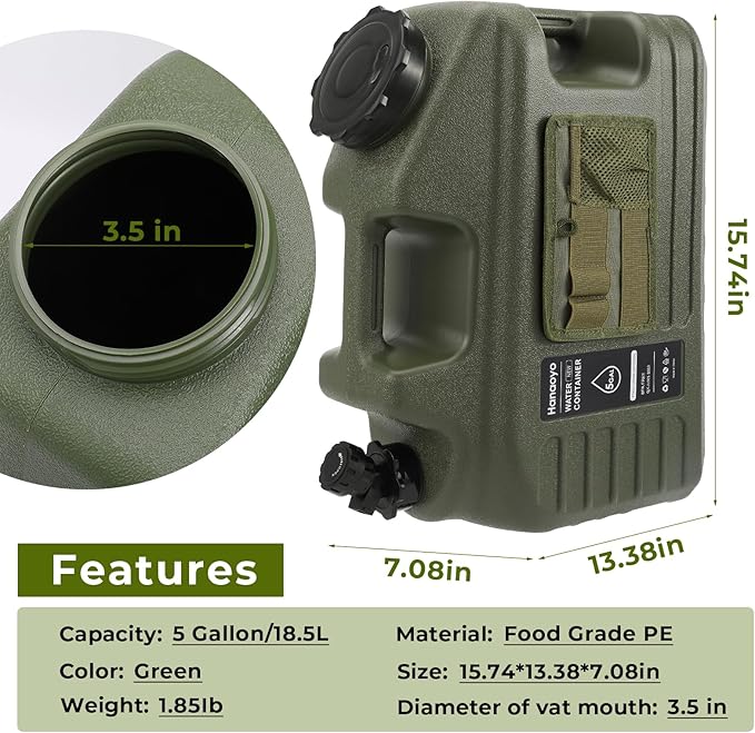 5 Gallon Camping Water Jug with Spigot, Water Container BPA Free Water Storage with Tool Bag, Portable Water Tank Emergency Water Storage for Hiking, Camping, Picnic, Home Use