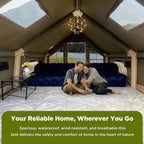 Large Luxury Inflatable Camping Tent, Technology Cotton Canvas Tent for 4-6-8-10-12 People | Breathable and Waterproof Tent with Skylight and Stove Jack, Suitable for Family Camping of 12 ㎡