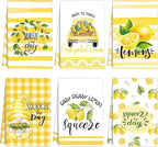 Zubebe 6 Pcs Lemon Kitchen Towels Summer Lemon Dish Cloth Set 18 x 28 Inch Ultra Absorbent Yellow Hand Cloths Tea Towels for Cooking Baking, Housewarming Gift for Home