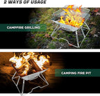 Odoland Folding Campfire Grill, 304 Stainless Steel Grate Barbeque Grill, Portable Camping Grill with Legs for Picnics, Backpacking, Outdoor with Carrying Bag and Kitchen Tongs