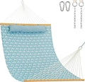 Lazy Daze Hammocks 12FT Quilted Fabric Hammock with Soft Pillow, Double 2 Person Tree Hammock with Spreader Bar for Outside Patio Poolside Backyard Beach, 450 lbs Capacity, Coastal Floral