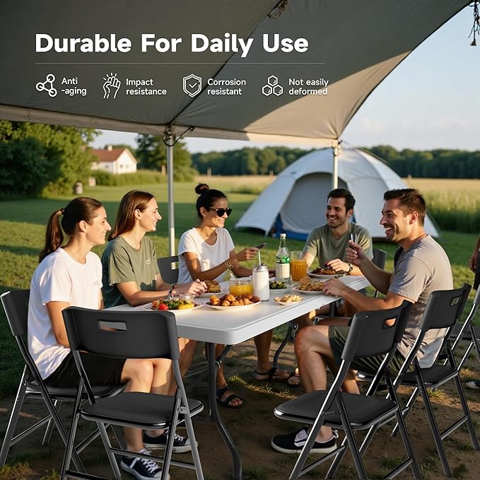 6FT Folding Table Set with 8 Folding Chairs, Heavy Duty 330 lbs Table & 330 lbs Chairs, Portable Folding Furniture Bundle for Camping, Party, Indoor & Outdoor Use