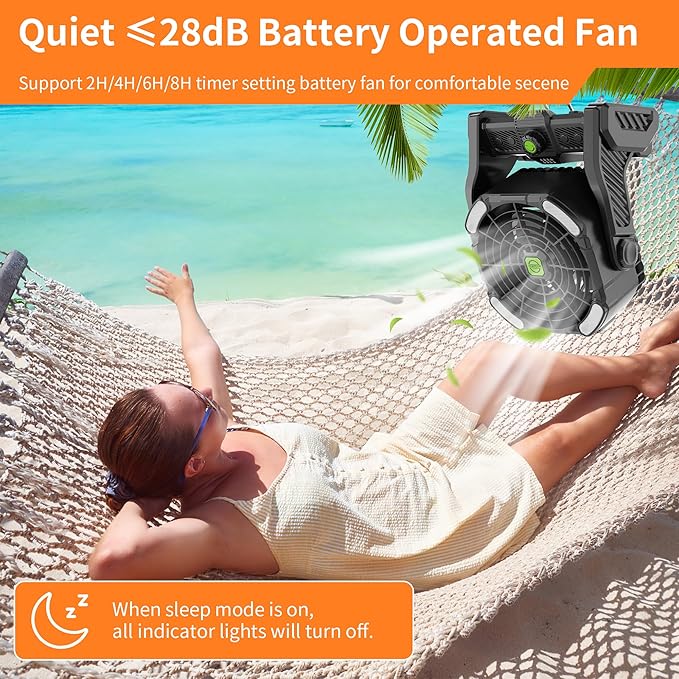20000mAh Cordless Fan Emergency Portable Rechargeable Fan & Light for Power Outage, Car Defrosting, Indoor - Battery Operated Fan with 270° Pivot, USB, Hook & LED, Portable Camping X26 Black
