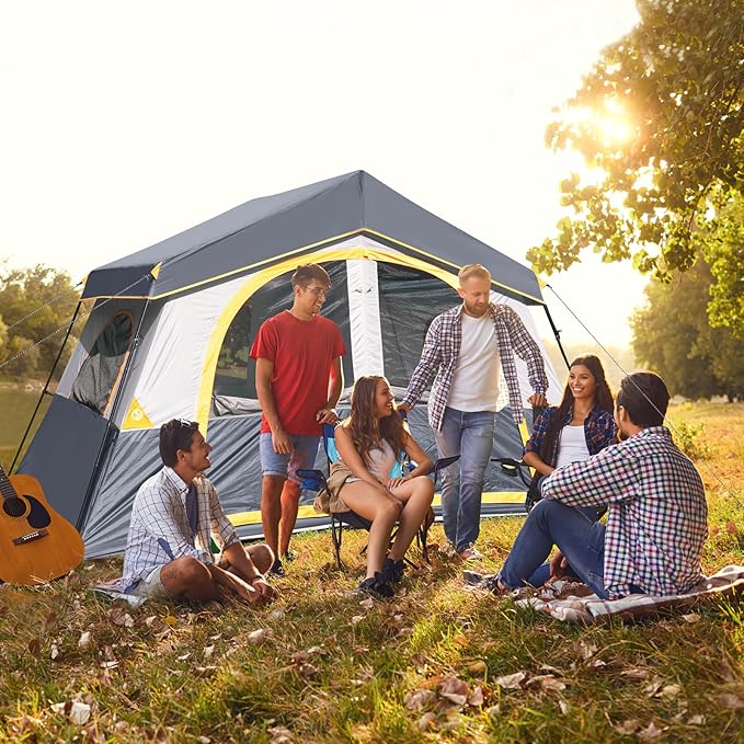 HIKERGARDEN 6-8 Person Camping Tent - Portable Family Cabin Tent for Camp, Windproof Fabric Camp Tent Outdoor for Hiking, Backpacking, Traveling