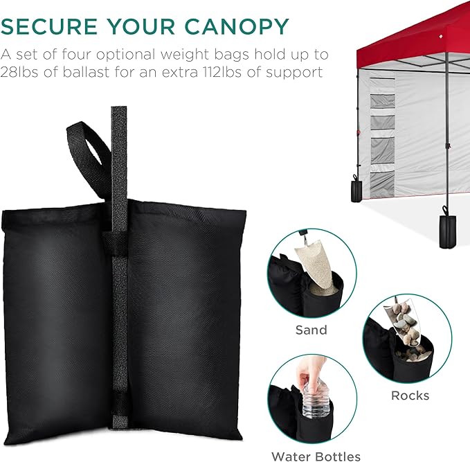 Best Choice Products 10x10ft Pop Up Canopy Tent with Sidewall, 1 Person 1 Minute Set Up, Carry Case, 4 Weight Bags - Red