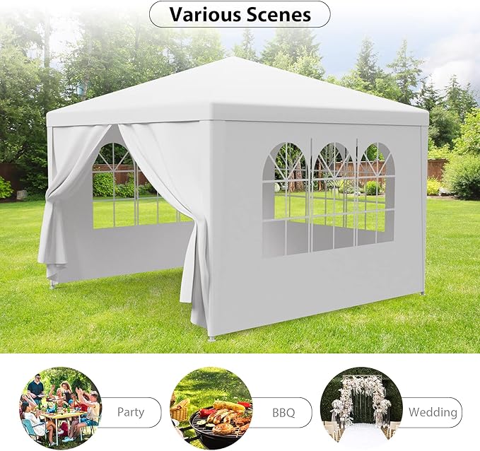 Smartxchoices 10' X 10' Outdoor White Waterproof Gazebo Canopy Tent with Removable Sidewalls Windows Heavy Duty Tent for Party Wedding Events Beach BBQ