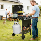Happygrill 2 + 1 Burner Propane Gas Grill, 30,000 BTU Outdoor Cooking Grill with Storage Shelves & Porcelain-Enameled Grates, Portable BBQ Grills on Wheels w/Thermometer for Backyard, Camping & Picnic