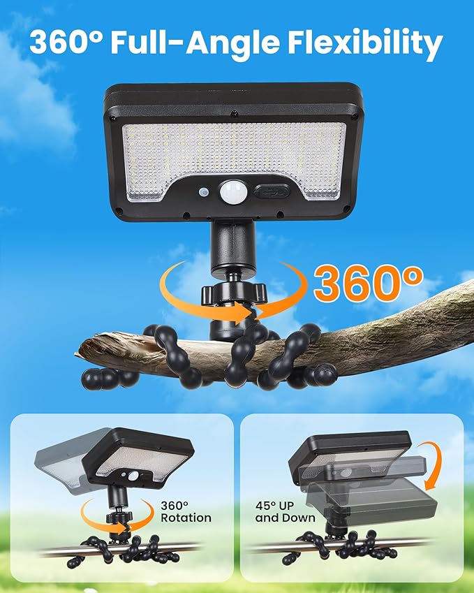 LUHLEE Solar Motion Lights Outdoor, 600LM RV Outdoor Lights with Flexible Tripod,USB & Solar Dual Charging, Motion Sensor RV Exterior Llight for Camper, Motorhome, Trailer, Camping Tent (1 Pack)