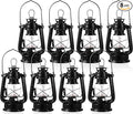 Hortsun 8 Pcs 8 Inch Vintage LED Hurricane Lantern Metal Black Outdoor Battery Operated Hanging Lantern with Warm LEDs and Dimmer Switch for Indoor Rustic Farmhouse Country Camping Decor