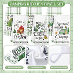 Redbaker 6 Pcs Camping Kitchen Towels Bonfire Tent Car Dishcloth Outdoors Happy Camper Hand Tea Towels Decorative Set Absorbent Camping Decor with Hanging Loop for Camper Gifts RV Accessories(White)
