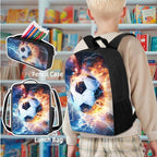 Football School Backpack Set,4 in 1 Soccer SchoolBag with Lunch Box for Teen Boys 8-12 Years Old Primary Middle Student Camping Travel Daypack with Adjustable Strap