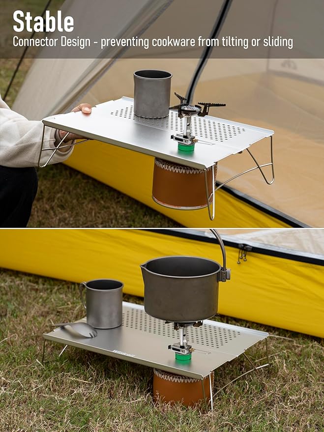 WildCall Mini Solo Folding Table with Gas Connector Ultralight Compact with Carry Bag for Backpacking, Camping, Hiking, Beach